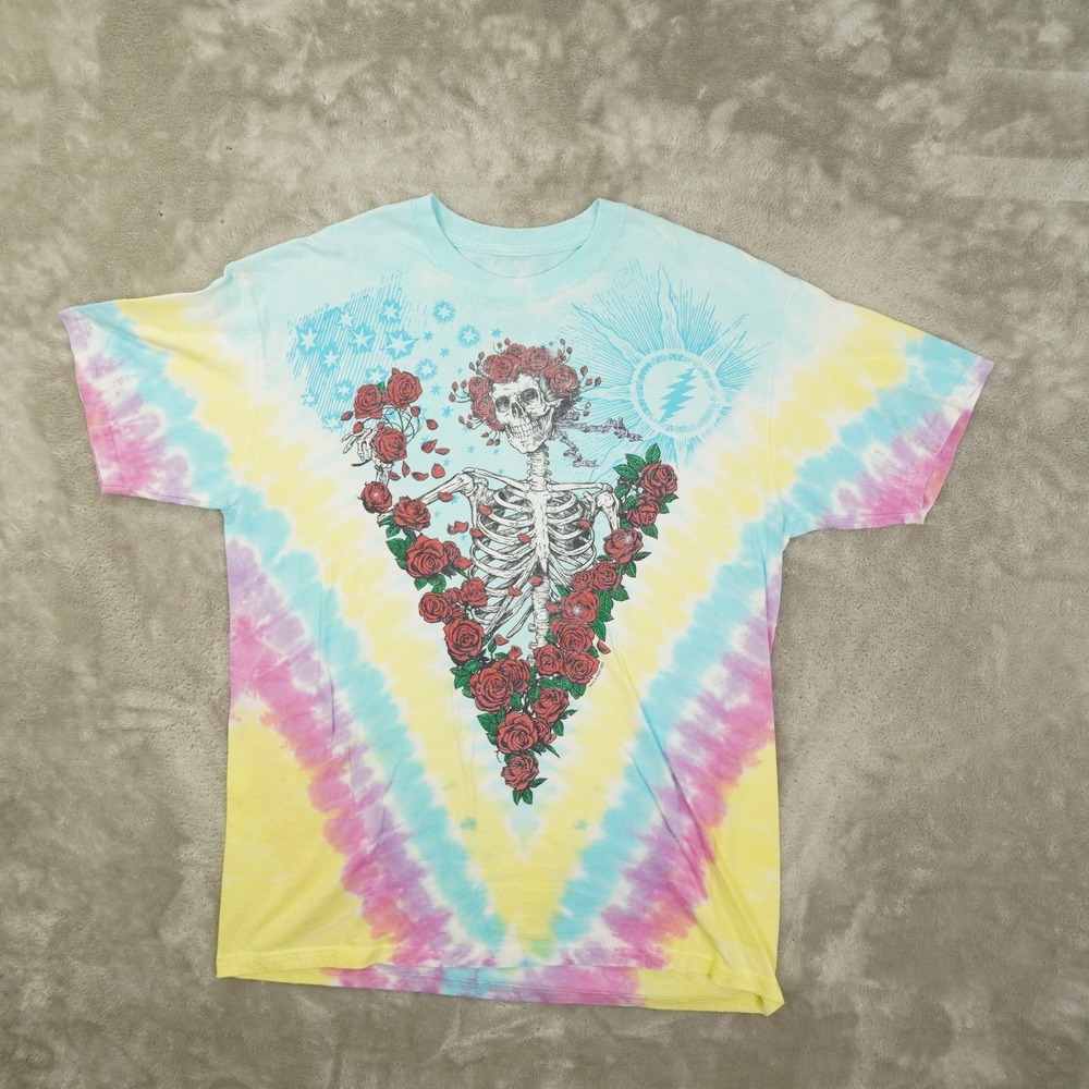 Grateful Dead Liquid Blue Tie Dye T Shirt Men's Large Roses Skull 2020